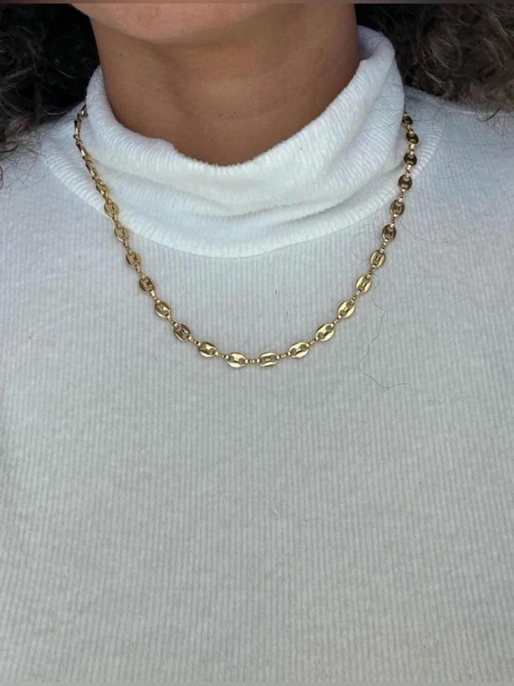 Gold Plated Stainless Steel Coffee Bean Link Necklace